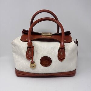 Dooney & Bourke All-Weather Leather Doctor Bag Satchel Ivory & British Tan